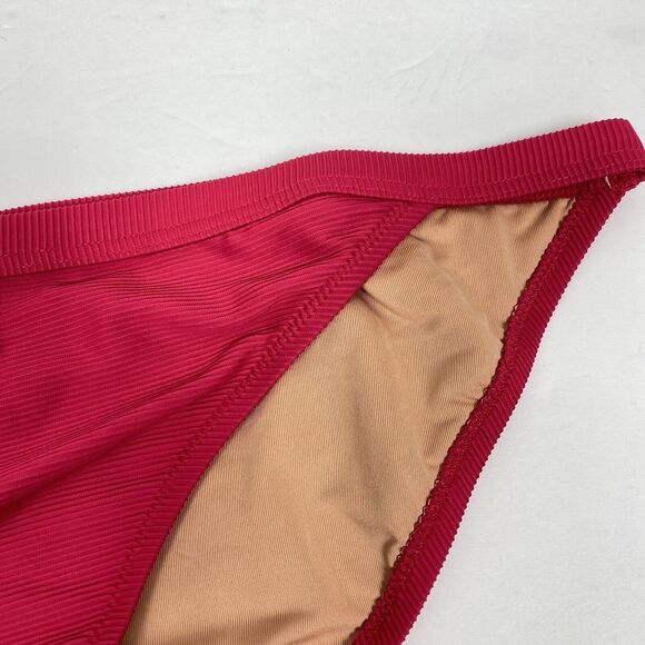 J. Crew Ribbed Trim Hipster Bottom XL Pink Red Full Coverage NWT Beach Swimwear - Picture 2 of 6